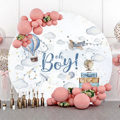 Aperturee - Aperturee White Sky Cloud Oh Boy Round Baby Shower Backdrop