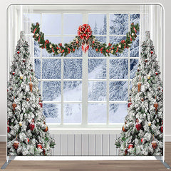 Aperturee - Aperturee White Snow Trees And Window Merry Christmas Backdrop