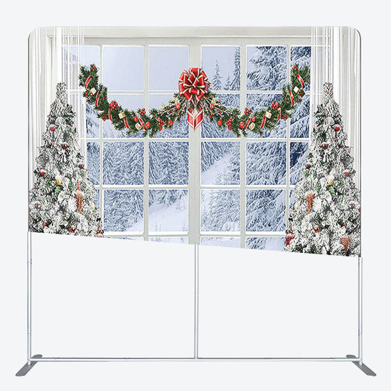 Aperturee - Aperturee White Snow Trees And Window Merry Christmas Backdrop