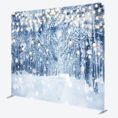 Aperturee - Aperturee White Snowfield Forest Lights Christmas Backdrop