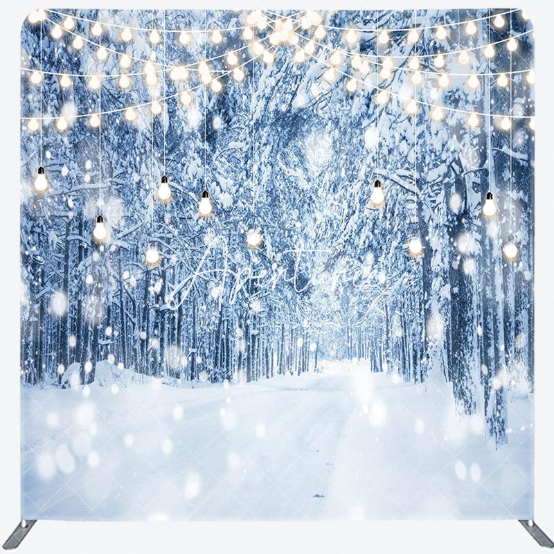 Aperturee - Aperturee White Snowfield Forest Lights Christmas Backdrop