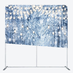 Aperturee - Aperturee White Snowfield Forest Lights Christmas Backdrop