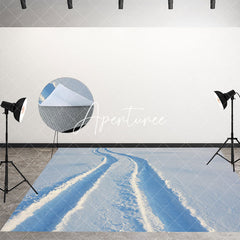 Aperturee - Aperturee White Snowfield Wheel Tracks Fabric Floor Backdrop