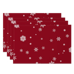 Aperturee - Aperturee White Snowflake Dark Red Christmas Set Of 4 Placemats