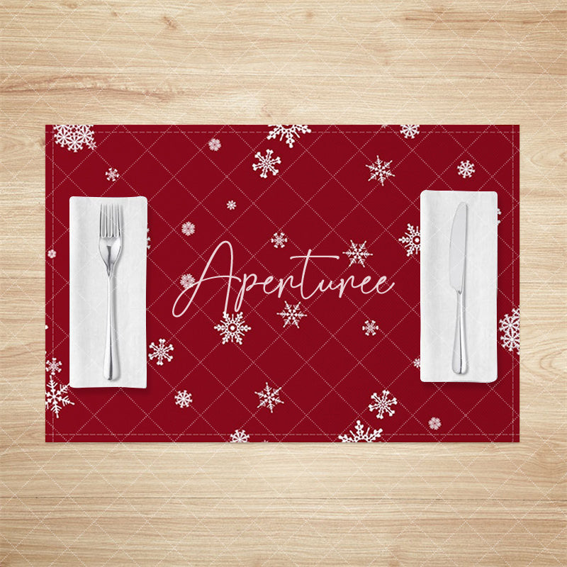 Aperturee - Aperturee White Snowflake Dark Red Christmas Set Of 4 Placemats