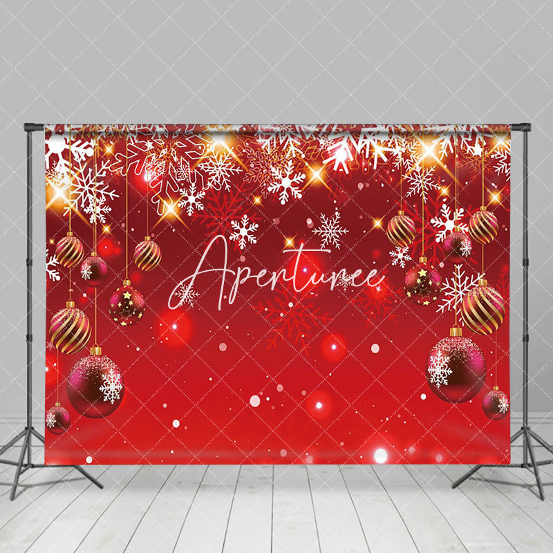 Aperturee - Aperturee White Snowflake Festive Red Christmas Bells Backdrop