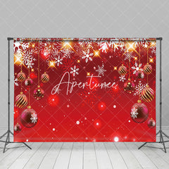 Aperturee - Aperturee White Snowflake Festive Red Christmas Bells Backdrop