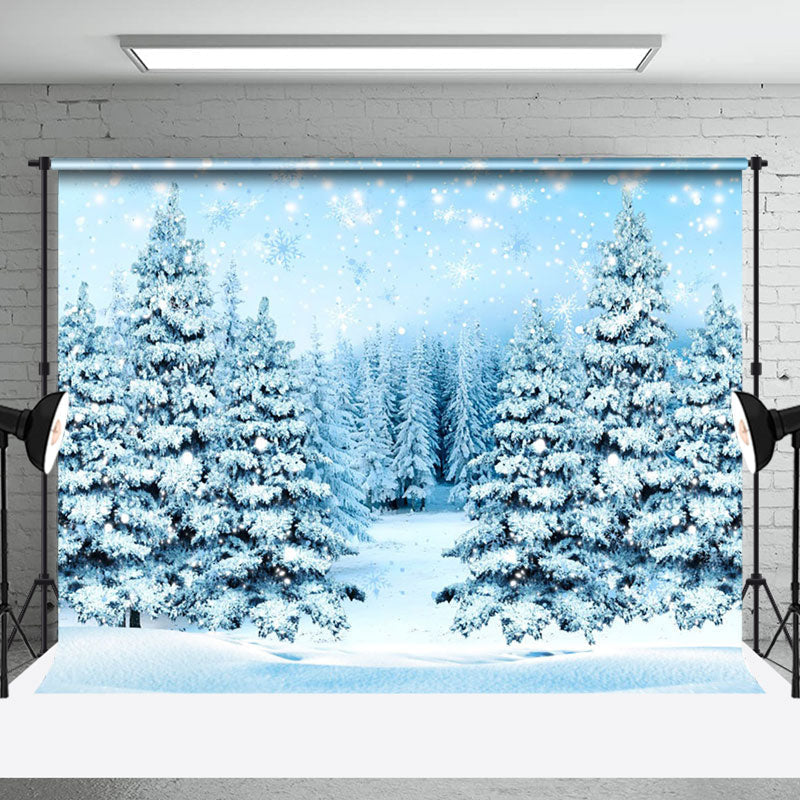 Aperturee - Aperturee White Snowflake Pine Forest Winter Photo Backdrop