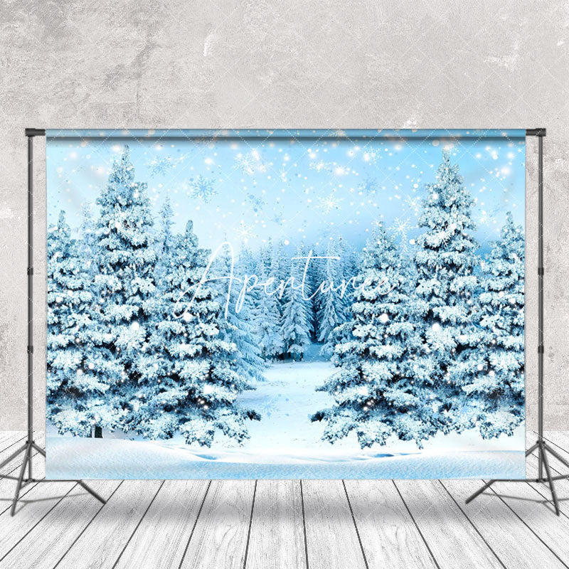 Aperturee - Aperturee White Snowflake Pine Forest Winter Photo Backdrop