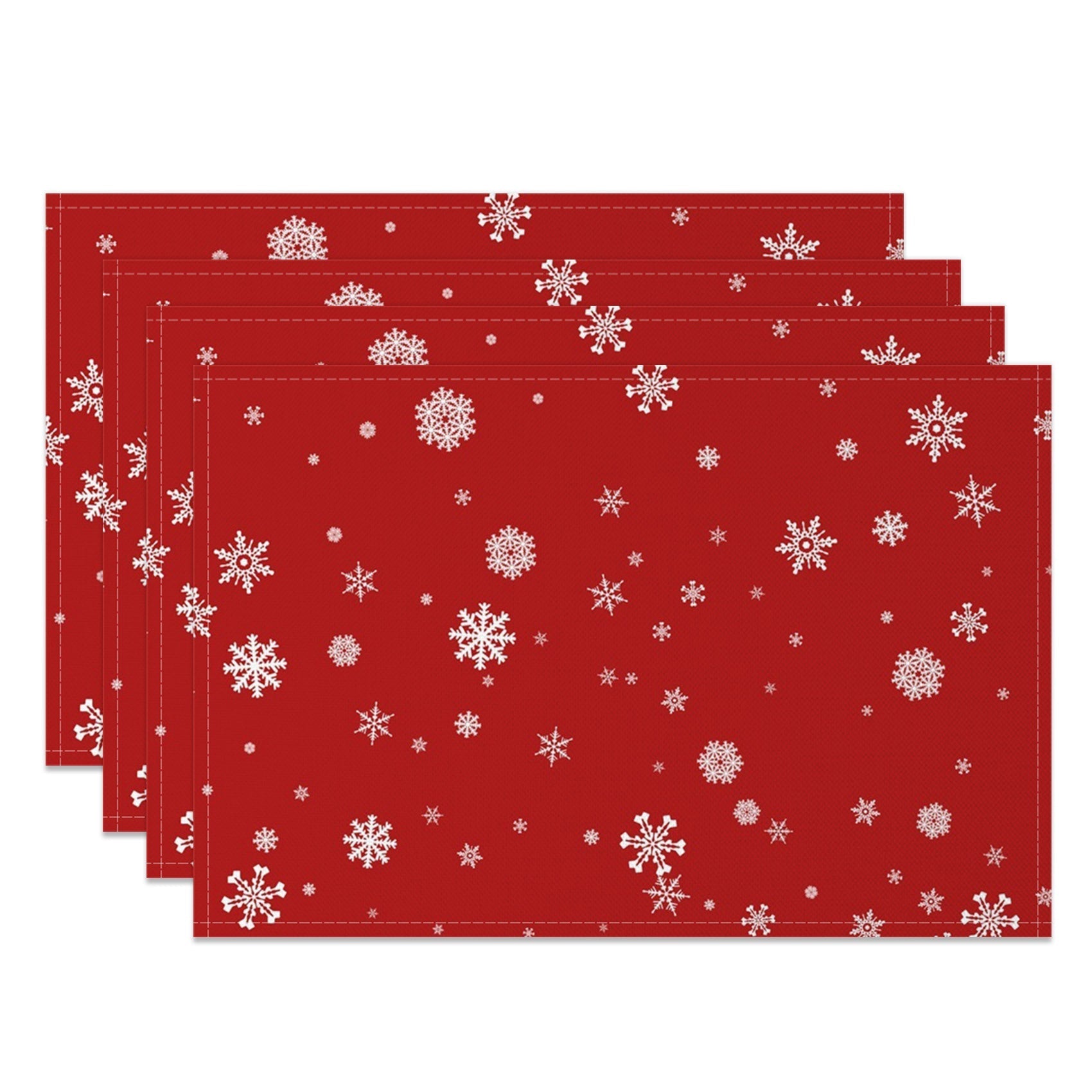 Aperturee - Aperturee White Snowflake Red Christmas Set Of 4 Placemats