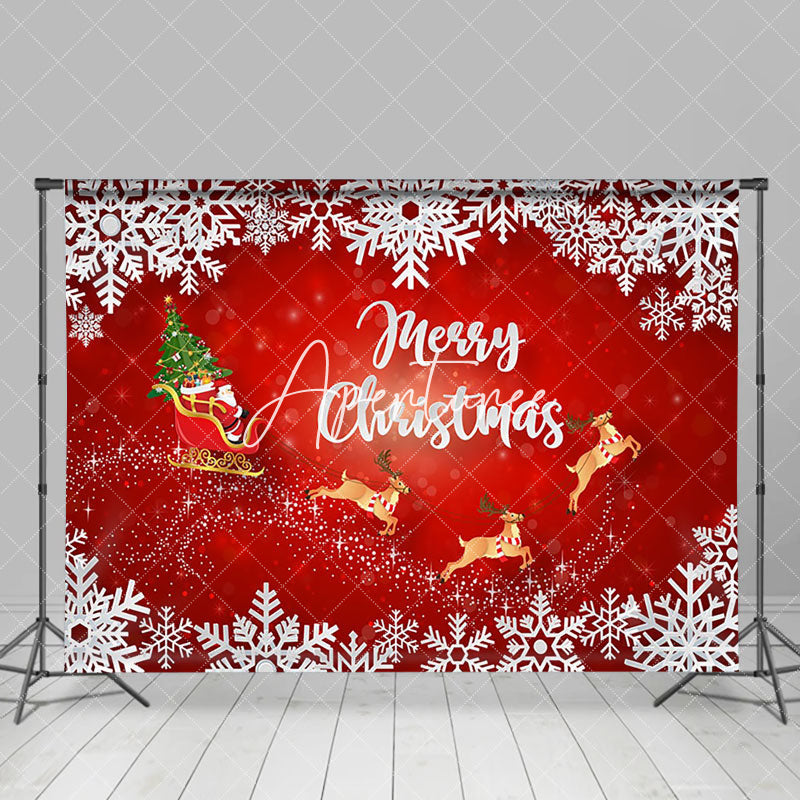 Aperturee - Aperturee White Snowflake Santa Elk Red Christmas Backdrop