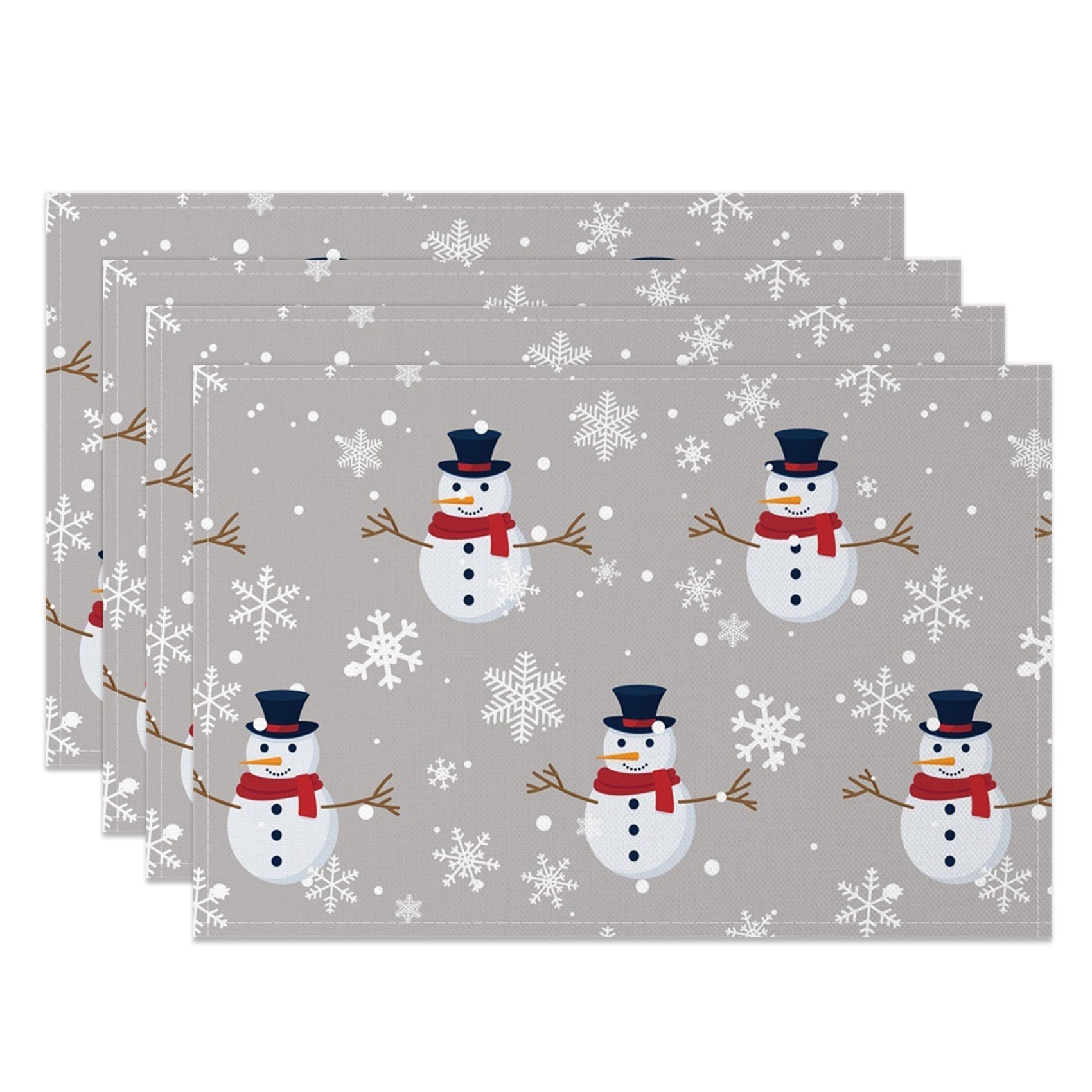 Aperturee - Aperturee White Snowflake Snowman Grey Set Of 4 Placemats