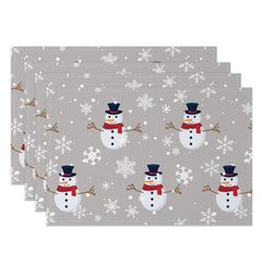 Aperturee - Aperturee White Snowflake Snowman Grey Set Of 4 Placemats