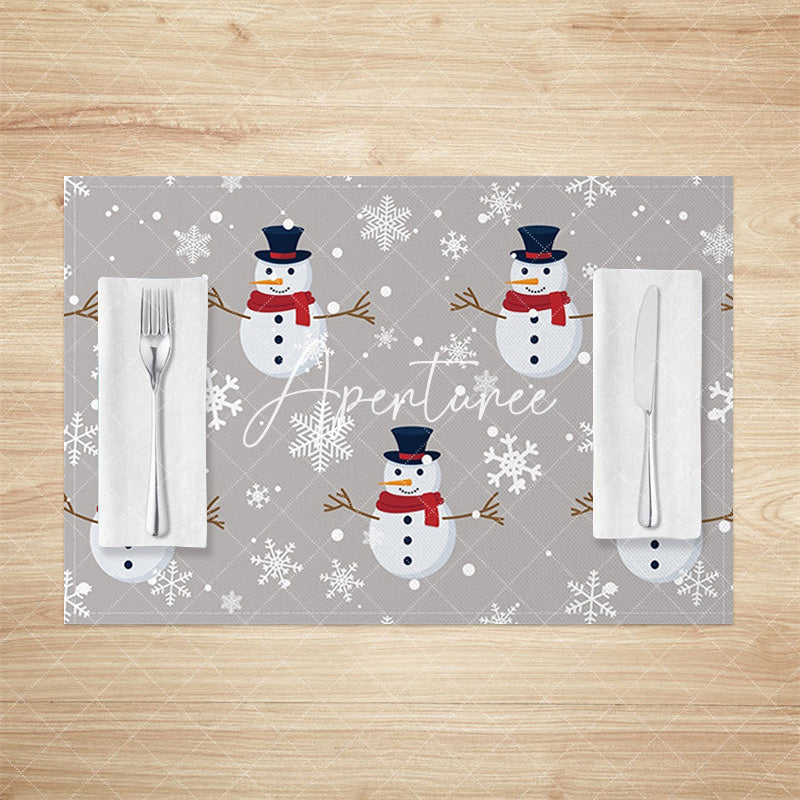 Aperturee - Aperturee White Snowflake Snowman Grey Set Of 4 Placemats