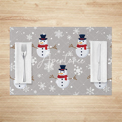 Aperturee - Aperturee White Snowflake Snowman Grey Set Of 4 Placemats