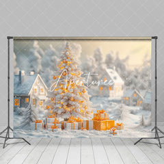 Aperturee - Aperturee White Snowy Field Town Gold Light Christmas Backdrop