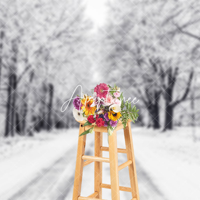 Aperturee - Aperturee White Snowy Forest Boulevard Traces Winter Backdrop