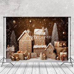 Aperturee - Aperturee White Snowy Gingerbread House Christmas Backdrop