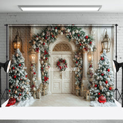 Aperturee - Aperturee White Snowy Luxury Door Christmas Trees Backdrop