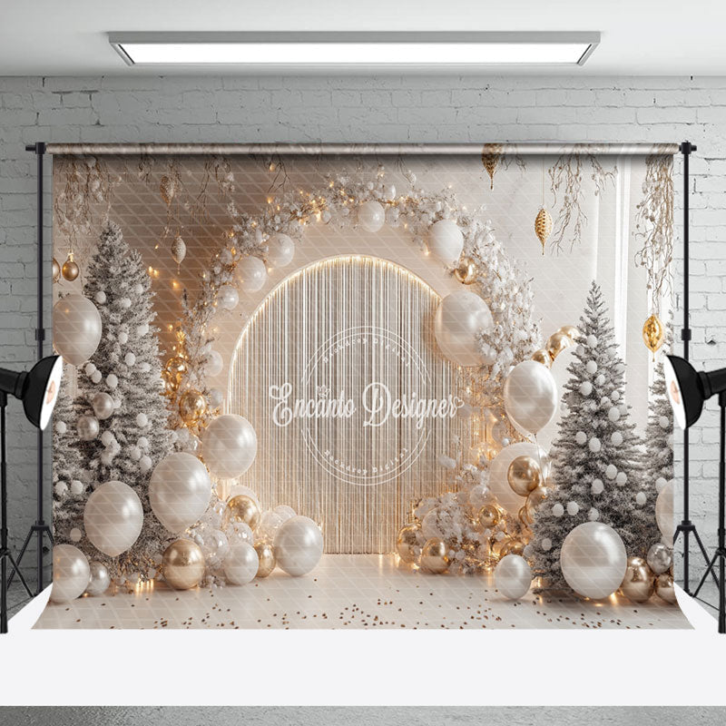 Aperturee - Aperturee White Snowy Trees Balloons Christmas Photo Backdrop