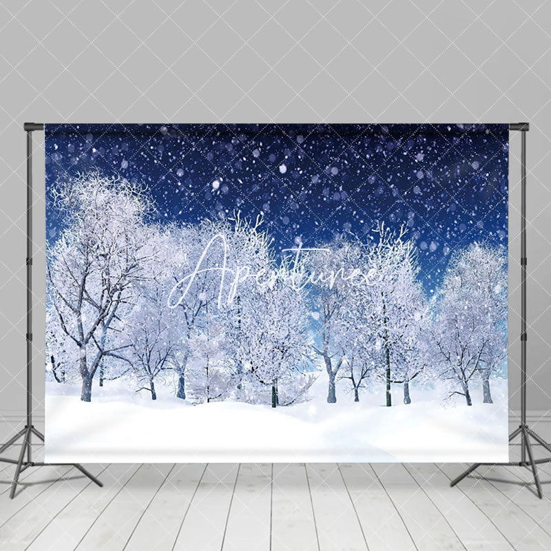 Aperturee - Aperturee White Snowy Winter Night Natural Forest Backdrop