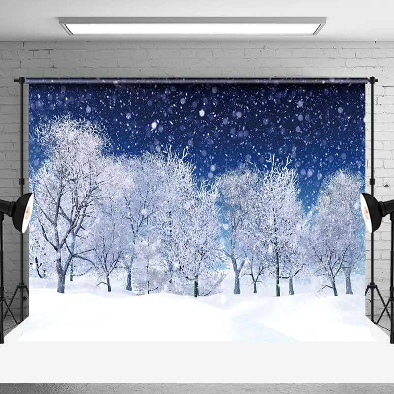 Aperturee - Aperturee White Snowy Winter Night Natural Forest Backdrop