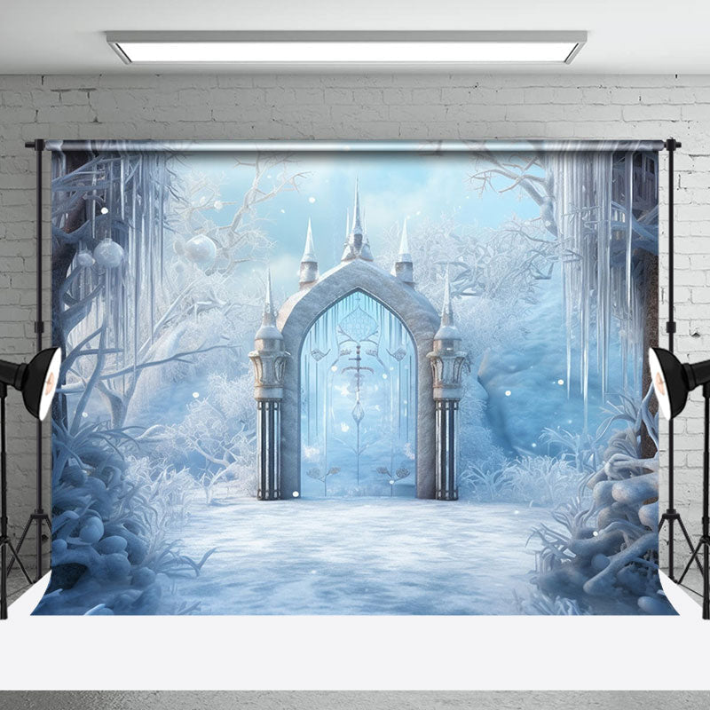 Aperturee - Aperturee White Snowy Wonderland Ice Pick Gate Photo Backdrop