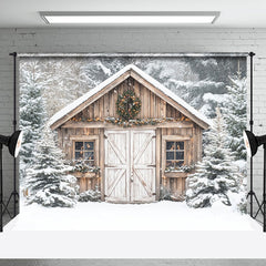 Aperturee - Aperturee White Snowy Wood Barn Forest Scene Christmas Backdrop