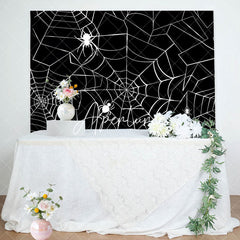 Aperturee - Aperturee White Spiders Webs Black Halloween Theme Backdrop