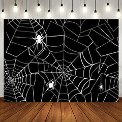 Aperturee - Aperturee White Spiders Webs Black Halloween Theme Backdrop