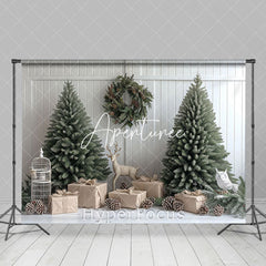 Aperturee - Aperturee White Stripe Wall Xmas Tree Gift Christmas Backdrop