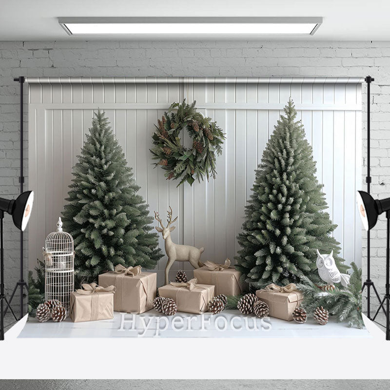 Aperturee - Aperturee White Stripe Wall Xmas Tree Gift Christmas Backdrop