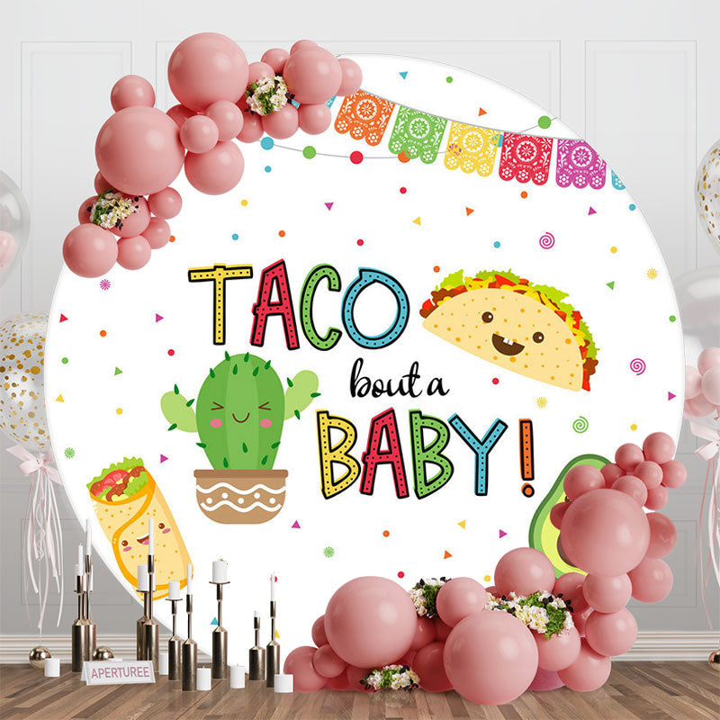 Aperturee - Aperturee White Taco Bout A Baby Colorful Dots Round Backdrop