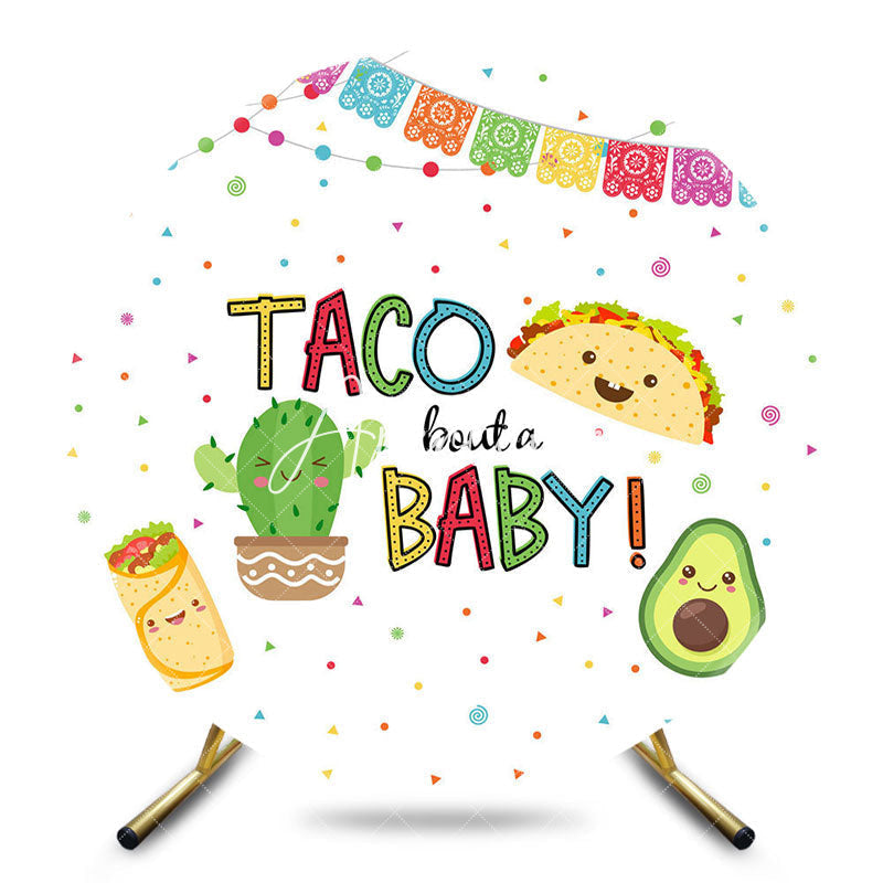 Aperturee - Aperturee White Taco Bout A Baby Colorful Dots Round Backdrop