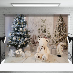 Aperturee - Aperturee White Teddy Bear Santa Room Christmas Tree Backdrop