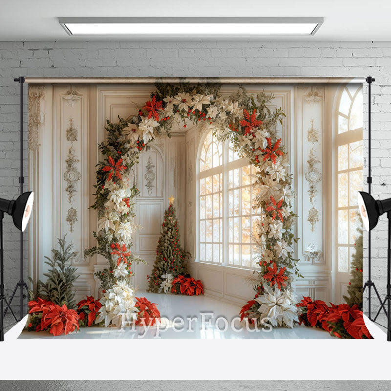 Aperturee - Aperturee White Vintage Room Floral Arch Christmas Backdrop