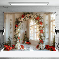 Aperturee - Aperturee White Vintage Room Floral Arch Christmas Backdrop