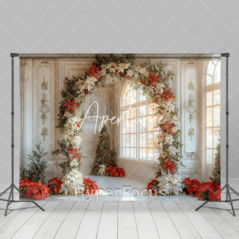 Aperturee - Aperturee White Vintage Room Floral Arch Christmas Backdrop