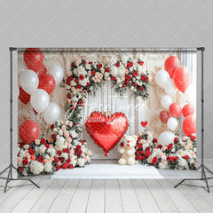 Aperturee - Aperturee White Vintage Wall Floral Balloons Bear Backdrop