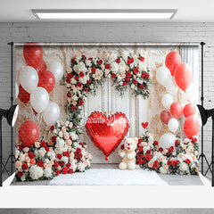 Aperturee - Aperturee White Vintage Wall Floral Balloons Bear Backdrop