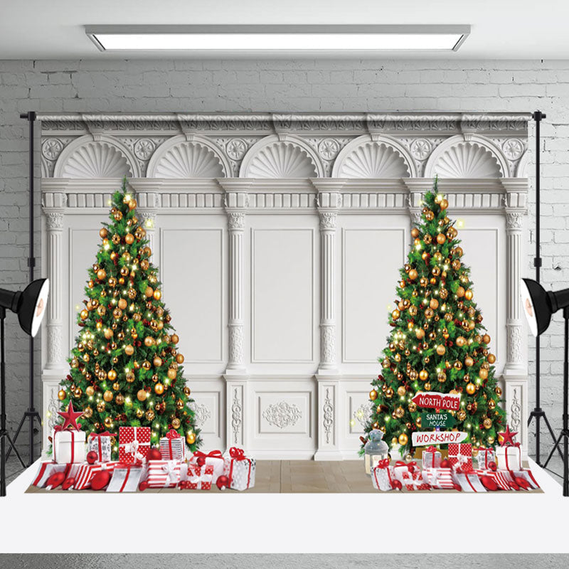 Aperturee - Aperturee White Vintage Wall Trees Festive Christmas Backdrop