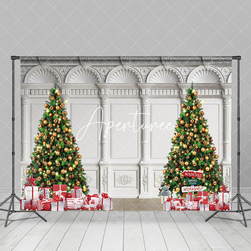 Aperturee - Aperturee White Vintage Wall Trees Festive Christmas Backdrop