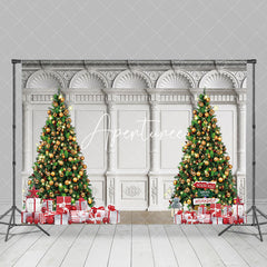 Aperturee - Aperturee White Vintage Wall Trees Festive Christmas Backdrop