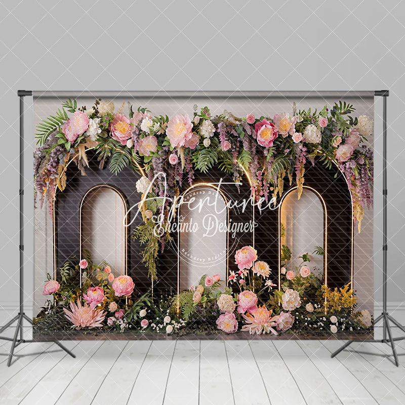 Aperturee - Aperturee White Wall Arch Floral Greenery Wedding Backdrop