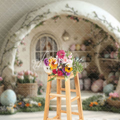 Aperturee - Aperturee White Wall Arch Hutch Eggs Floral Easter Backdrop