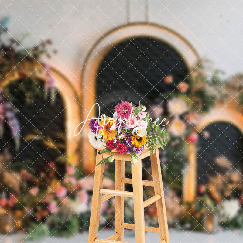 Aperturee - Aperturee White Wall Black Arch Floral Lighted Wedding Backdrop