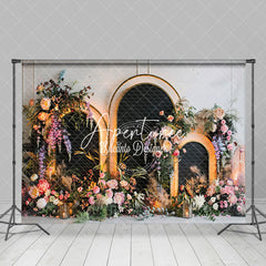 Aperturee - Aperturee White Wall Black Arch Floral Lighted Wedding Backdrop