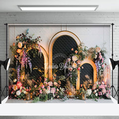 Aperturee - Aperturee White Wall Black Arch Floral Lighted Wedding Backdrop