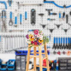 Aperturee - Aperturee White Wall Blue Auto Repair Tools Photo Backdrop