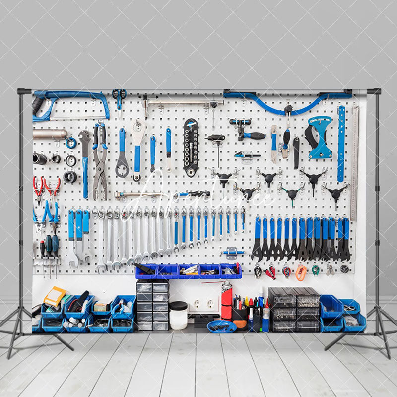 Aperturee - Aperturee White Wall Blue Auto Repair Tools Photo Backdrop